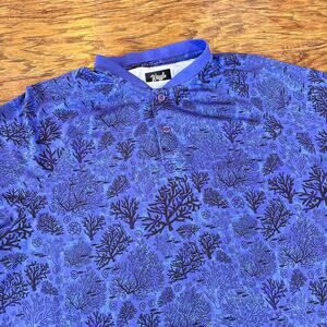 Waggle Blue Black Coral Reef Ocean Print Button Short Sleeve Shirt L